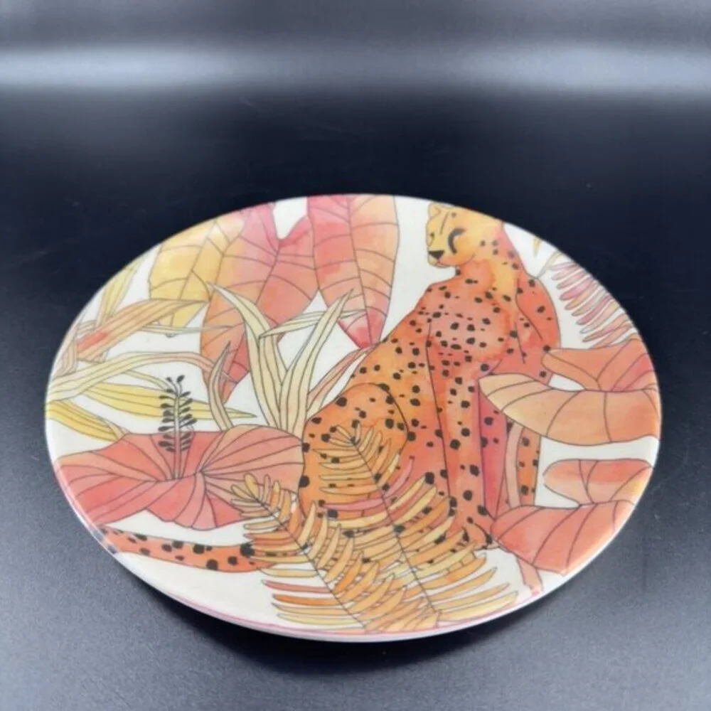 PRIMROSE ALLEY Bamboo Fiber Dish Plate‎ Tropical Palm Floral 8inch Dishes Set 4